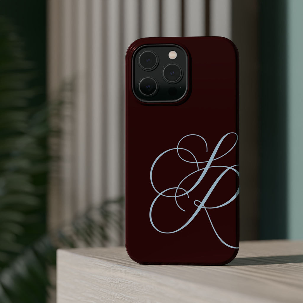 Burgundy Personalized Script Monogram MagSafe Phone Case