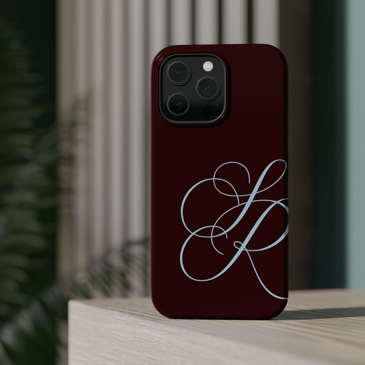 Burgundy Personalized Script Monogram MagSafe Phone Case
