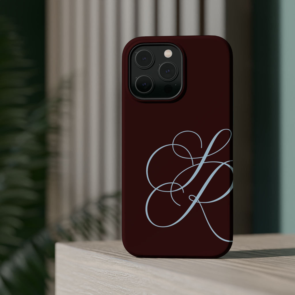 Burgundy Personalized Script Monogram MagSafe Phone Case