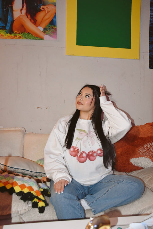 Cherry Bow Crewneck Sweatshirt — Vintage Cherries Graphic