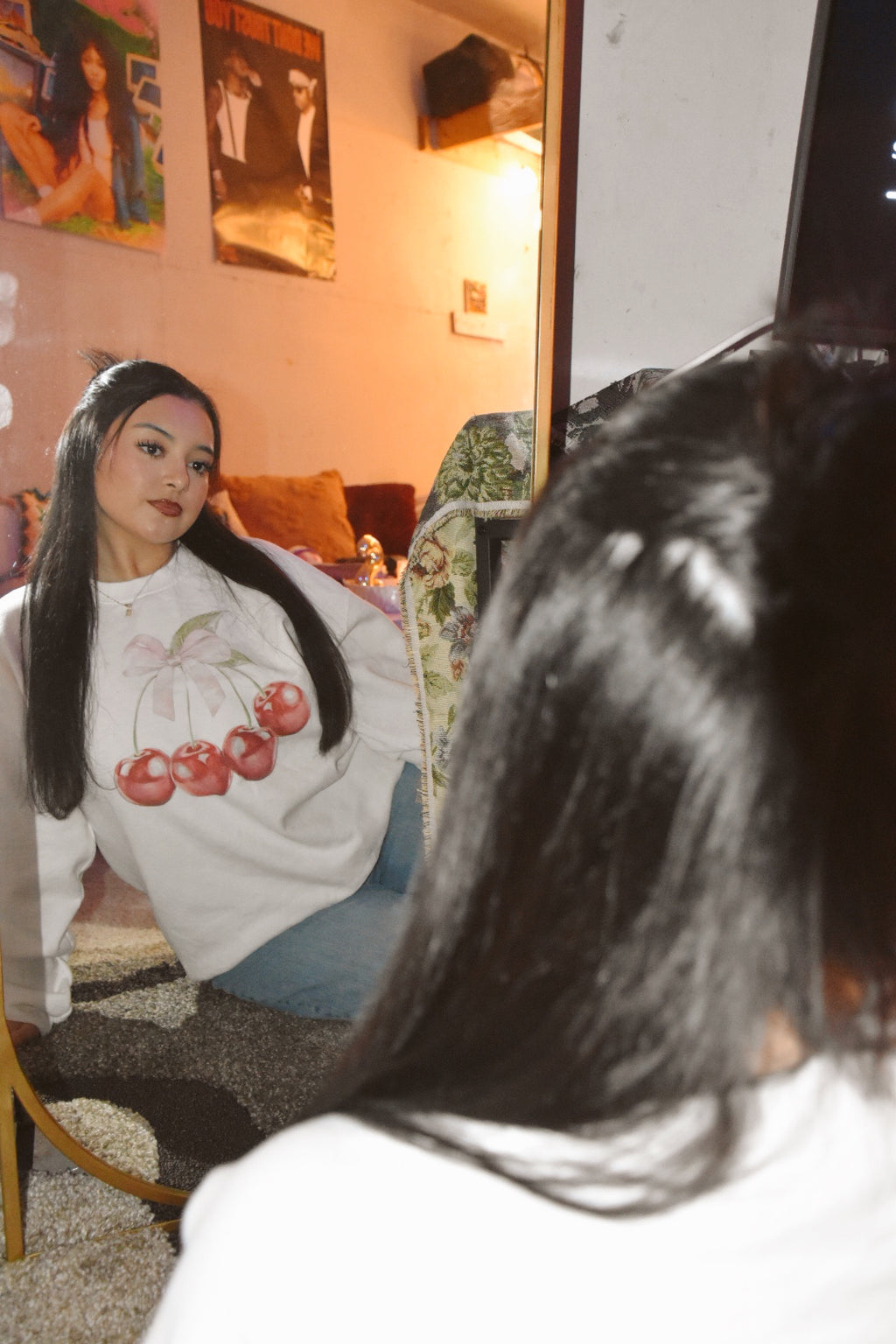Cherry Bow Crewneck Sweatshirt — Vintage Cherries Graphic